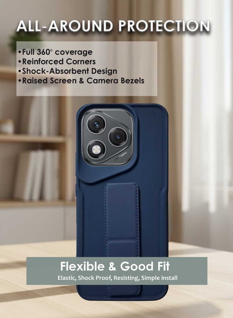 Honor 400 Lite Hand Grip Case Cover - Magnetic Hand Grip Holder & Kickstand Case For Honor 400 Lite - Strong Grip for Magnetic Car Holder, Stylish Silicone Case & Functional, Ultimate Convenience & Hands-Free Viewing - NavyBlue - Image 4